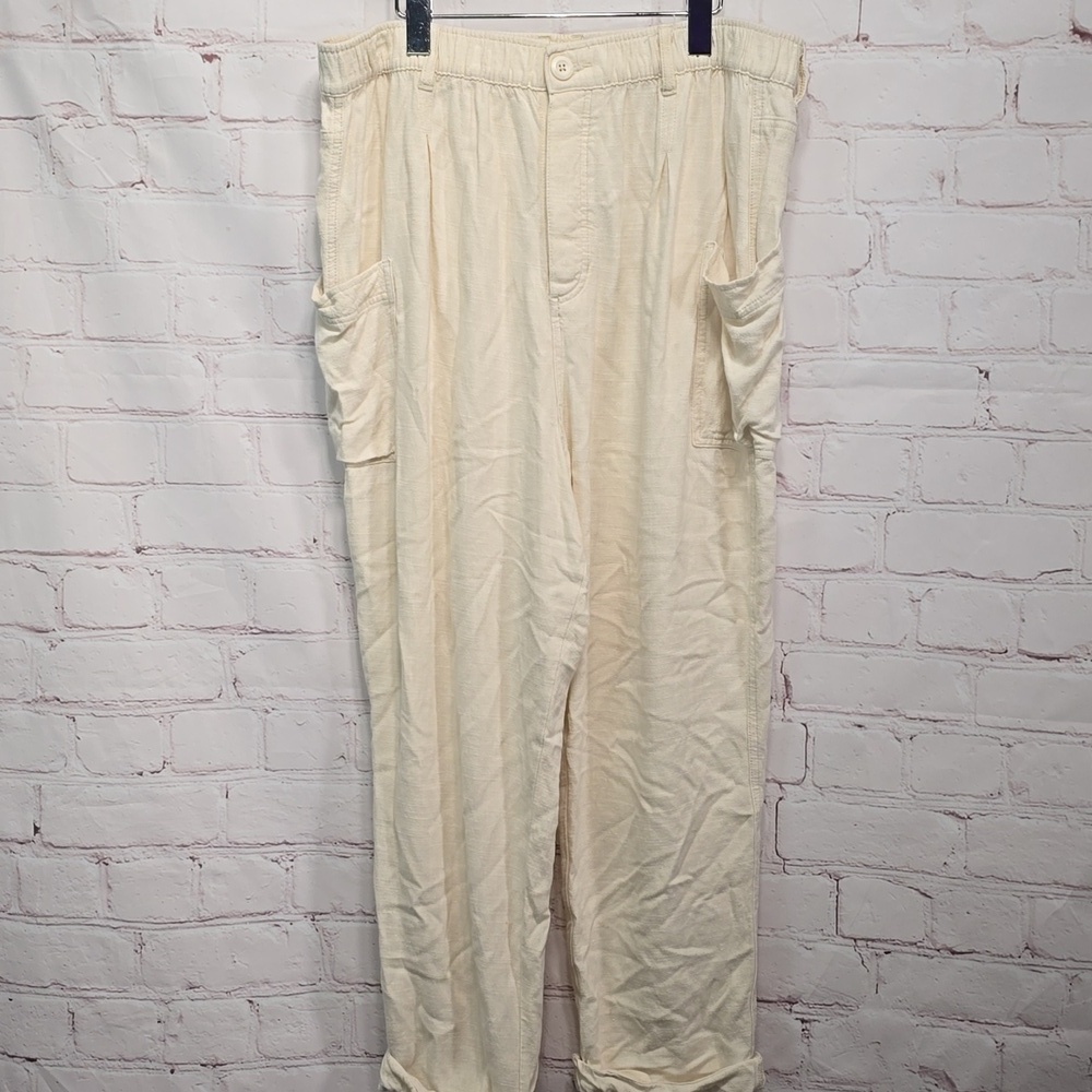Wonderly Linen Viscose Casual Cargo Straight Leg Pants Womens Size XL